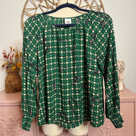 CAbi Tops - CAbi‎ XS Green Patterned Blouse
